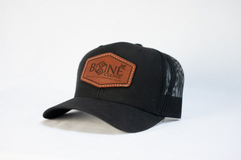 Bone Clone Black Leather Patch Hat